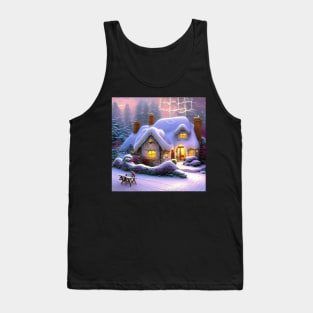 Magical Fantasy Cottage with Lights In A Snowy Scene, Scenery Nature Tank Top